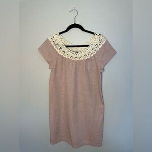 A.P.C. Pink Dress with Cream Crochet Detail